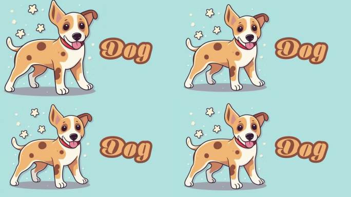 教育动画介绍动物的名字，狗动物4k分辨率。