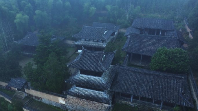 丽水景宁古建筑旅游景点时思寺航拍