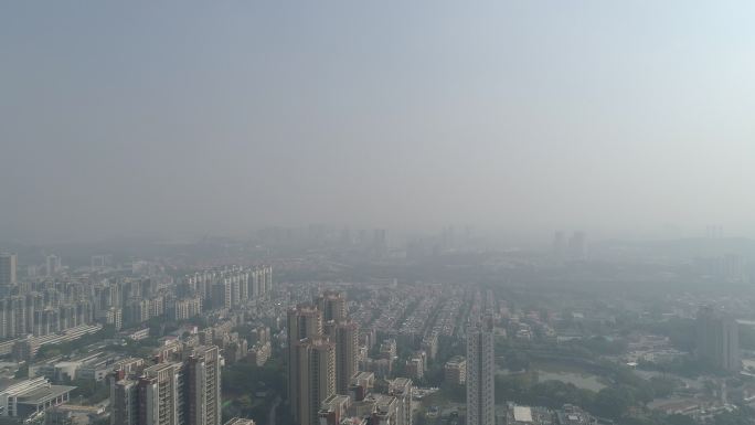 城市雾霾严重空气污染航拍