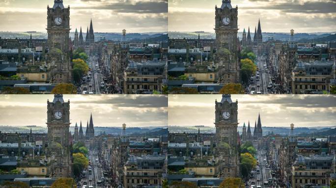爱丁堡天际线与巴尔莫勒尔钟楼，苏格兰