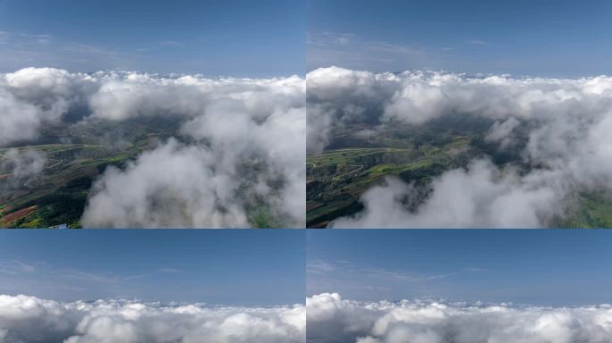 高原上空云端飞行航拍