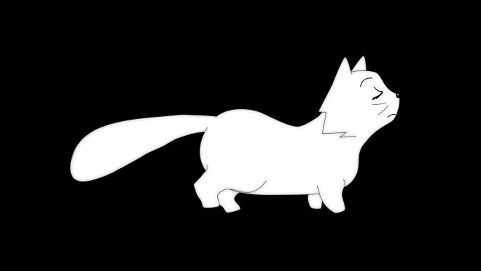 行走的白猫动画。视频素材抠像带透明通道a