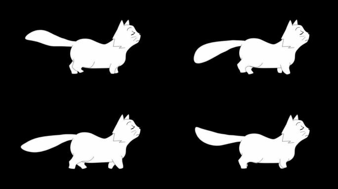 行走的白猫动画。视频素材抠像带透明通道a
