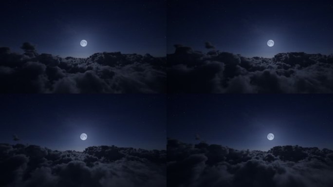 4K黑夜天空 月光 寂静 飞云之上 星空