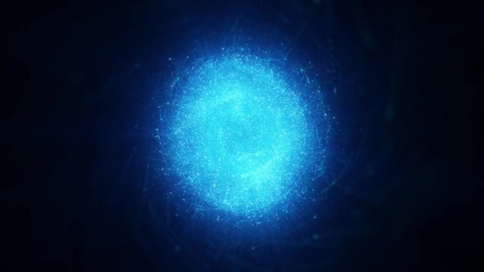 蓝色粒子能量球在一个无缝循环运动图形。三维渲染