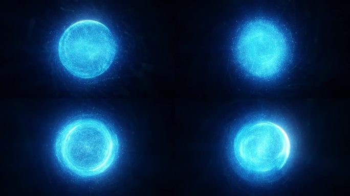 蓝色粒子能量球在一个无缝循环运动图形。三维渲染