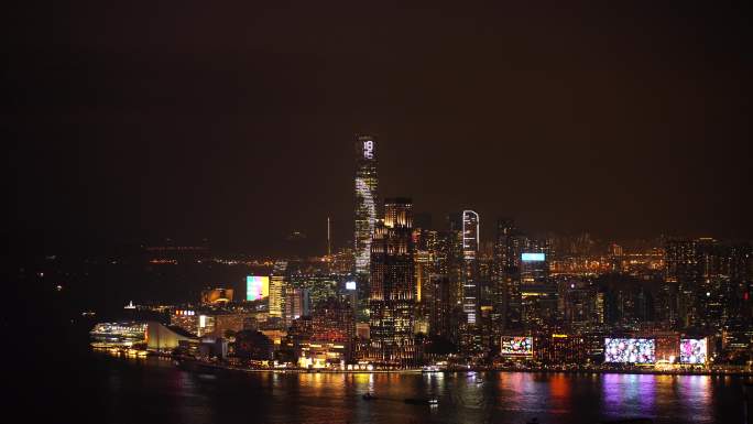 太平山顶看香港夜景晚上城市建筑夜晚风光