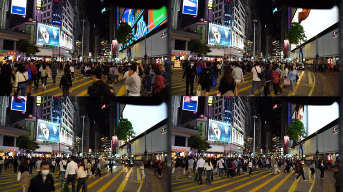 香港斑马线行人过马路红绿灯路口人行横道