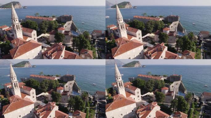 航拍:布德瓦圣三一教堂俯瞰亚得里亚海黑山
