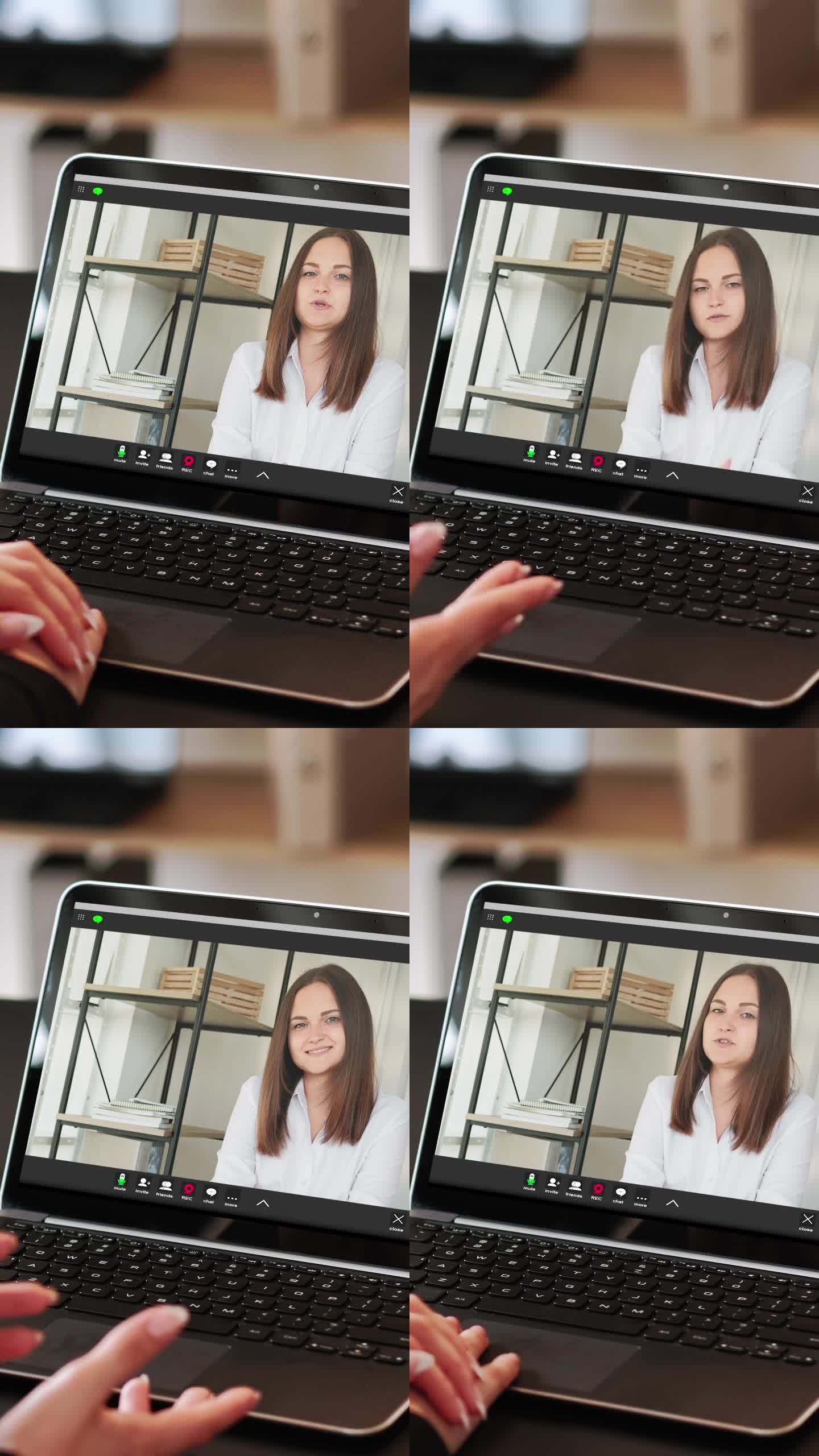 垂直视频在线会议女性笔记本电脑