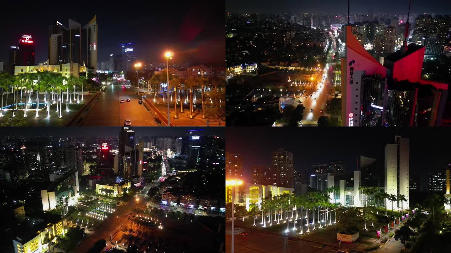 东莞东城政府大厦道路夜景航拍
