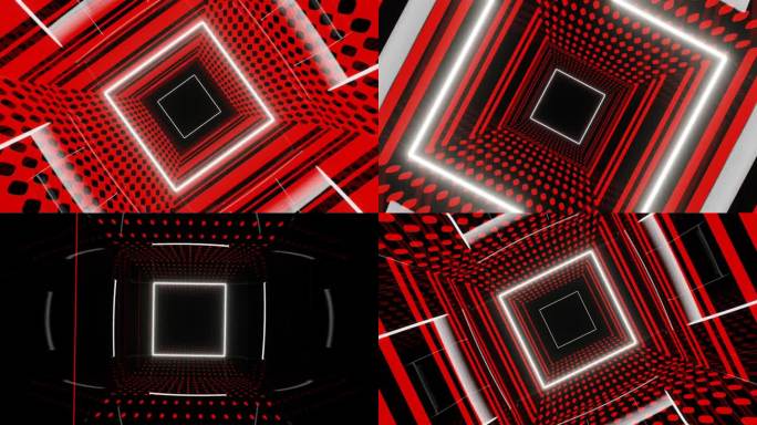 红色和白色和黑色迷幻明亮隧道背景VJ循环在4K