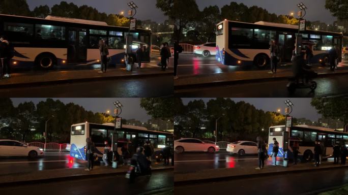 4K原创 夜晚 挤公交 公交车
