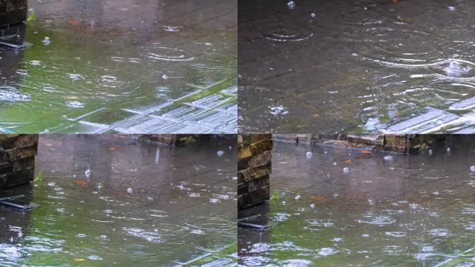 城市马路道路下雨天雨水雨滴街景街道街头风