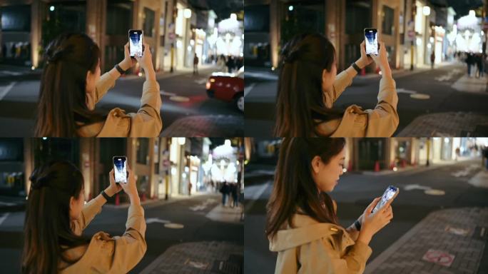 在日本，一名游客正在分享她的度假经历，并在手机上阅读短信