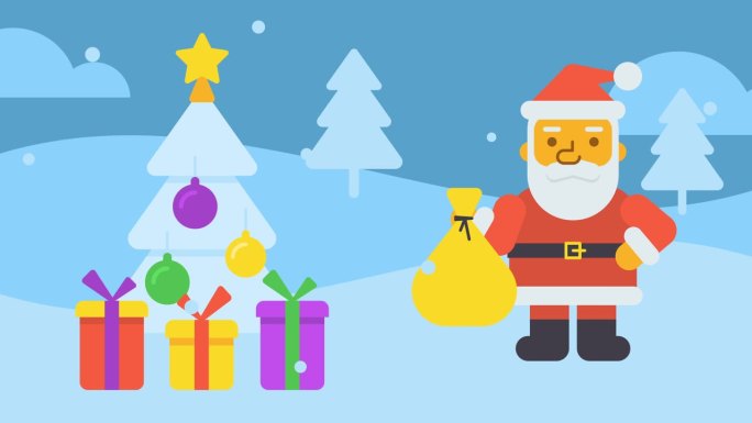 圣诞快乐作文圣诞老人拿着袋子里的礼物和眨眼。视频贺卡