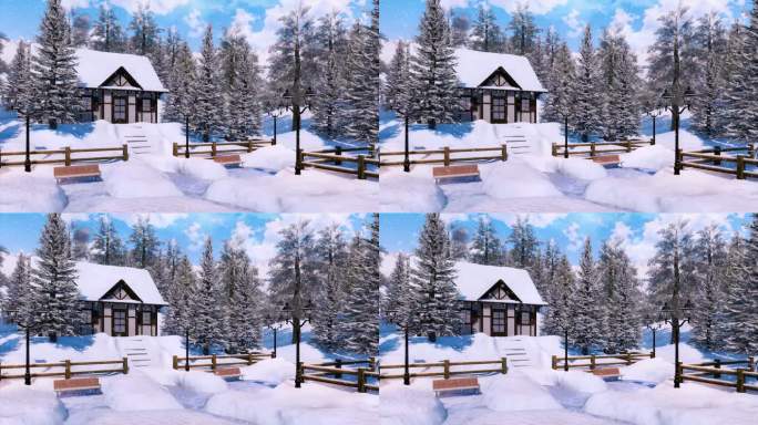 舒适的半木制山间小屋在下雪的冬日