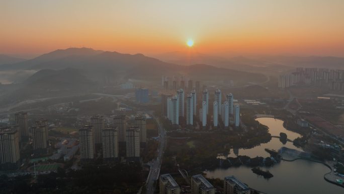 5K-昆明湖日出延时，昆明北市区日出延时