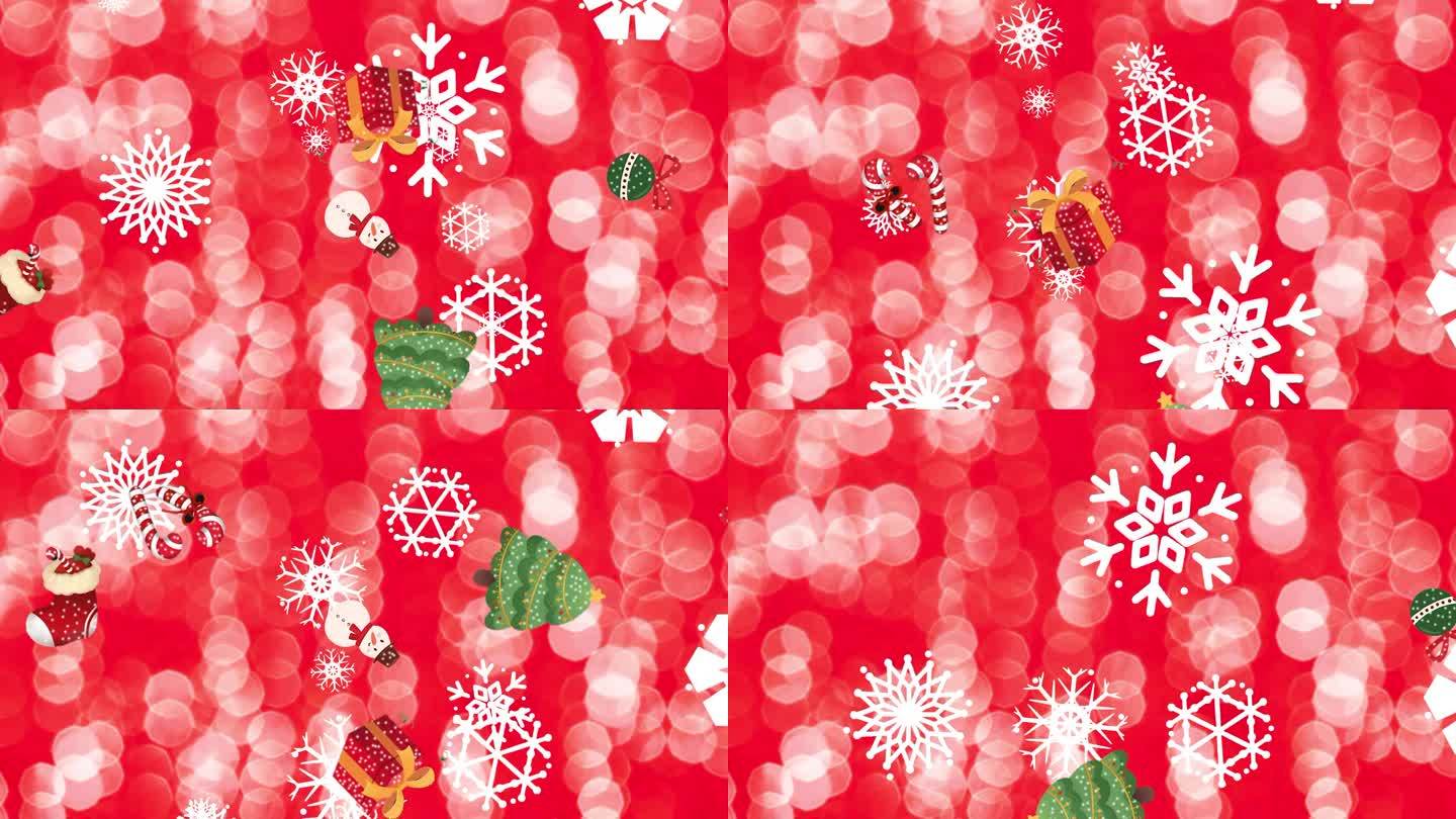 圣诞节雪花飘舞下雪背景红色雪花造型精美