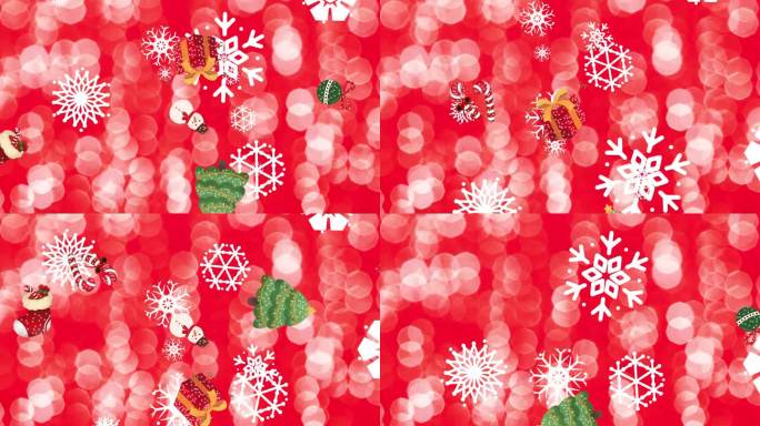 圣诞节雪花飘舞下雪背景红色雪花造型精美