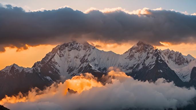 航拍雪山日落云海云层俯瞰大地大气震撼流云