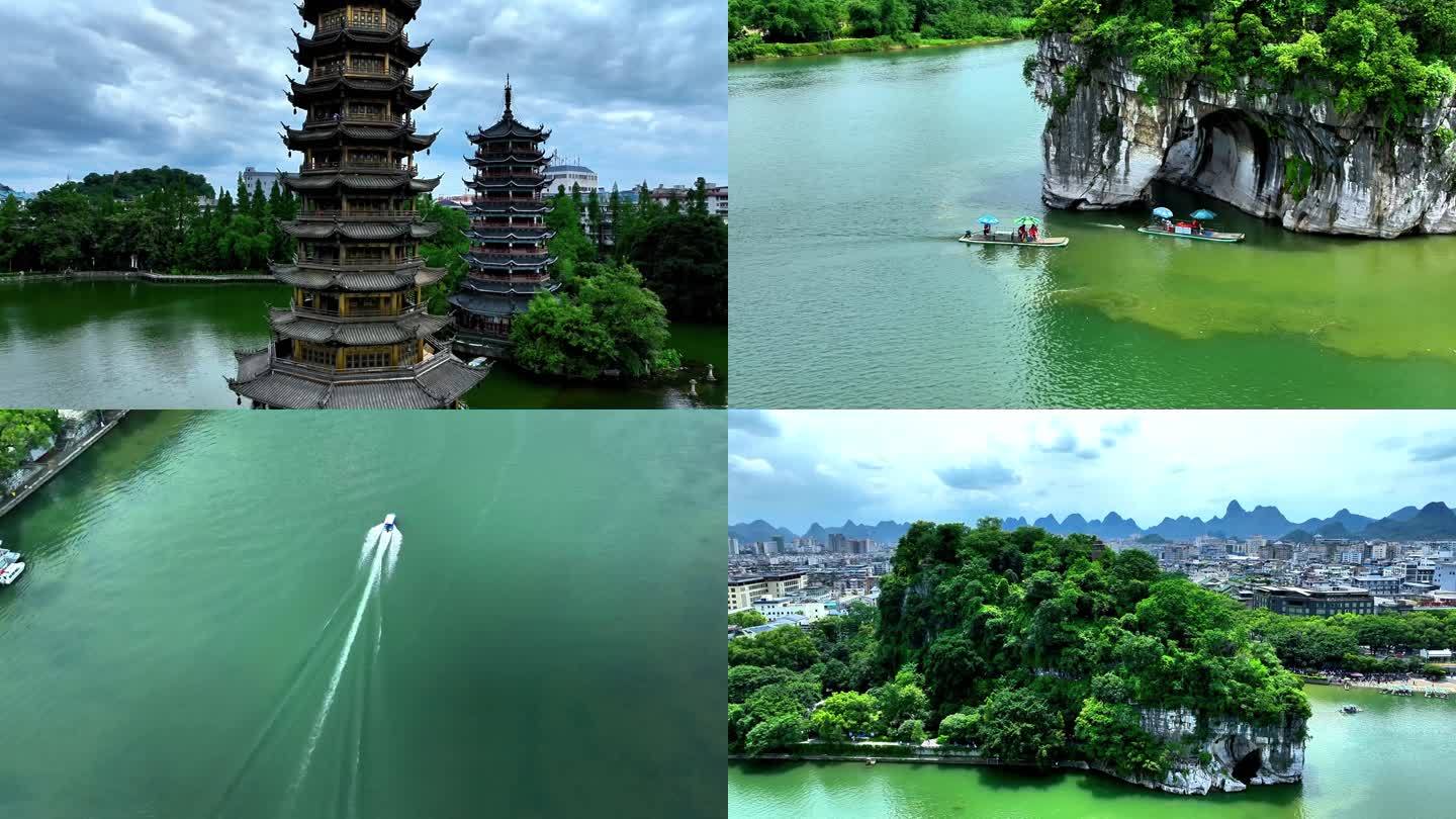 航拍桂林景区两江四湖象鼻山自然风景