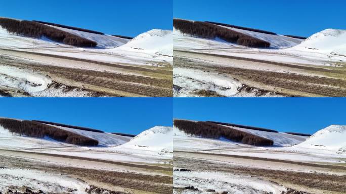 冬天下雪辽阔的草原和山川