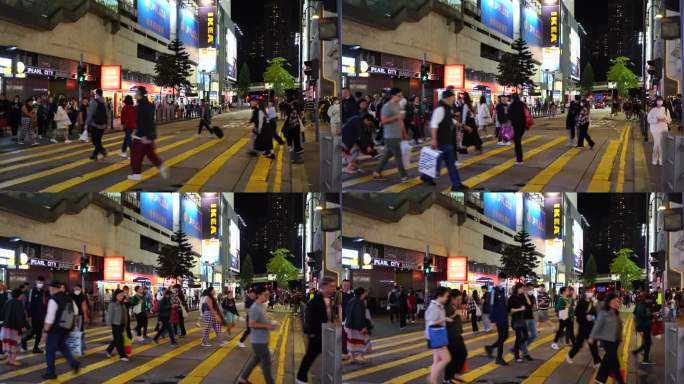 香港斑马线行人过马路红绿灯路口人行横道