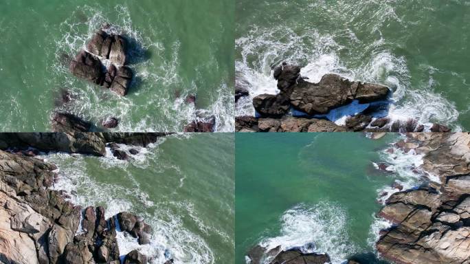 海浪拍打礁石，广东海陵岛海岸升格拍摄
