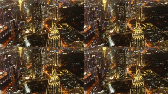 迪拜城市景观从一个高大的摩天大楼延时拍摄