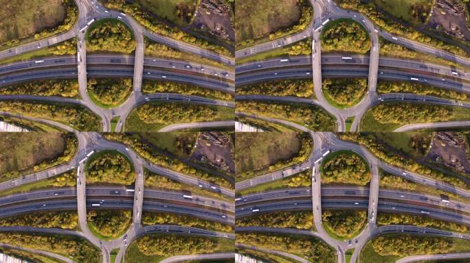 4K航拍镜头俯瞰繁忙的英国高速公路交叉路口
