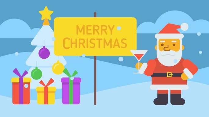 圣诞快乐作文圣诞老人拿着杯子，眨眼。视频贺卡