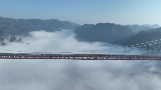湖南湘西高速公路矮寨大桥峡谷云海云雾实拍