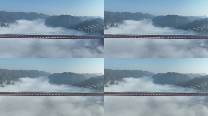 湖南湘西高速公路矮寨大桥峡谷云海云雾实拍