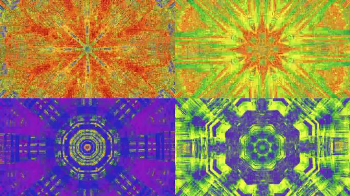VJ迷幻万花筒抽象复古科幻时尚彩虹背景。