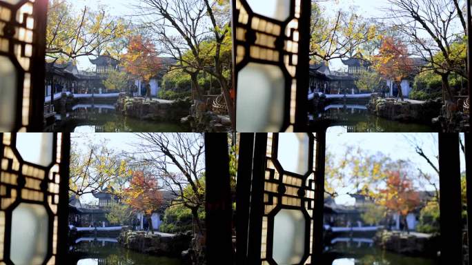 苏州园林拙政园推开窗户见亭台楼阁中式园林