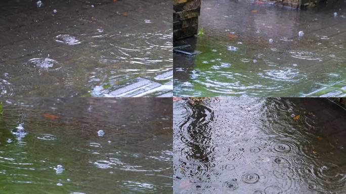 城市马路道路下雨天雨水雨滴大自然风景风光