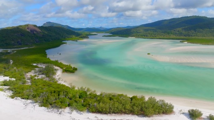 澳大利亚圣灵岛，无人机拍摄的白色天堂蓝色阴影