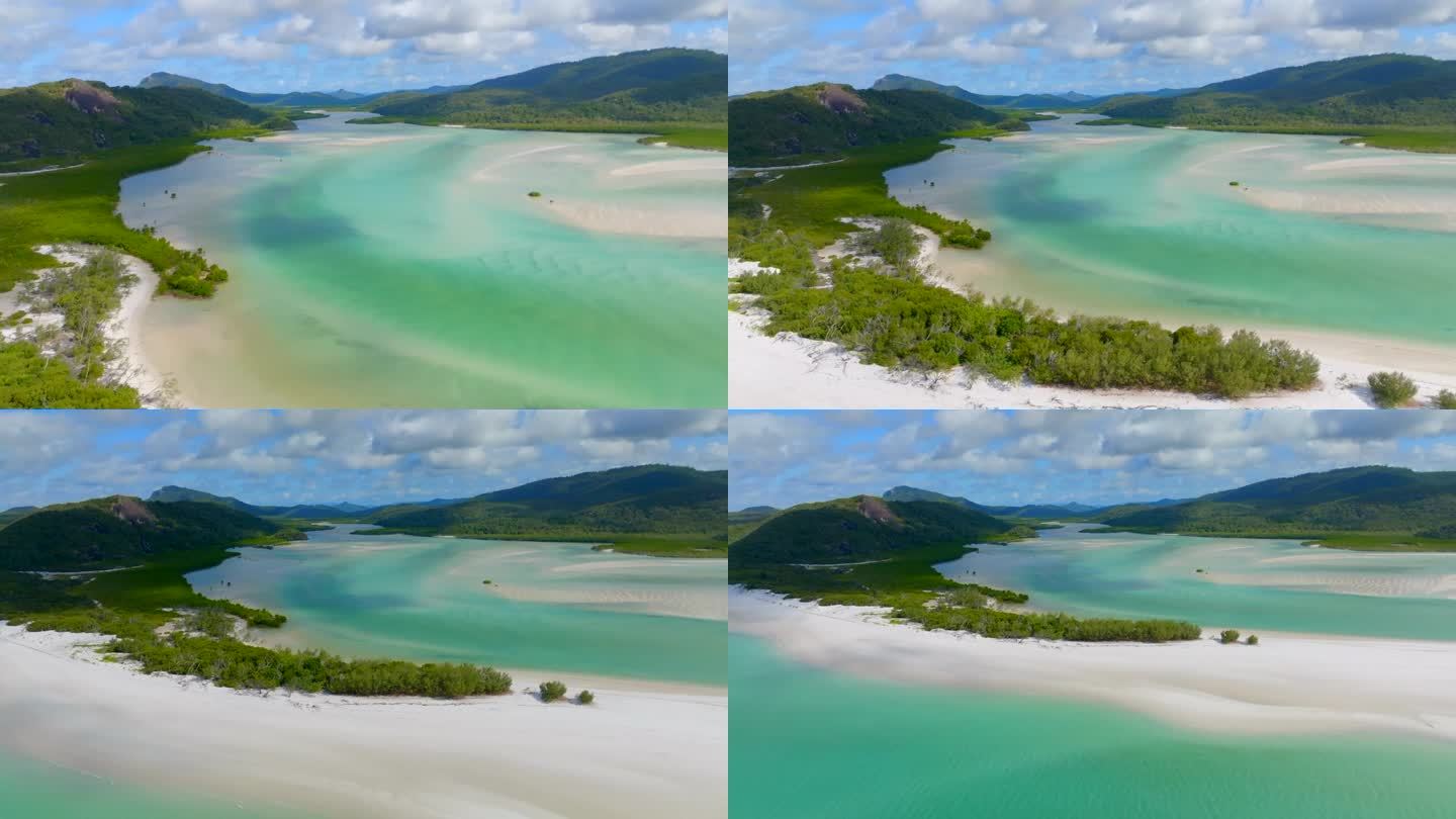 澳大利亚圣灵岛，无人机拍摄的白色天堂蓝色阴影