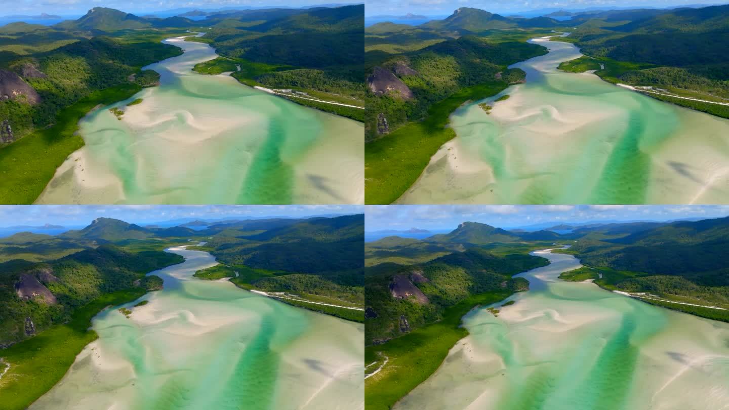 澳大利亚圣灵岛，无人机拍摄的白天堂河