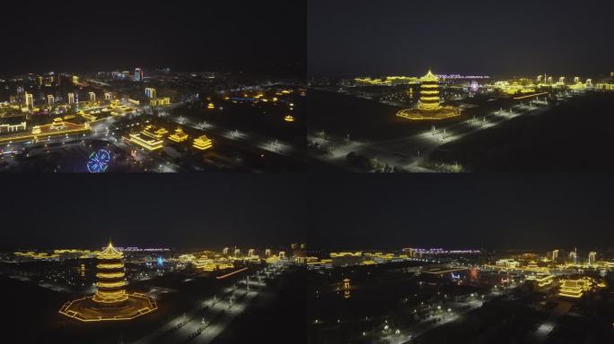 张掖市民乐县古城夜景航拍4K30