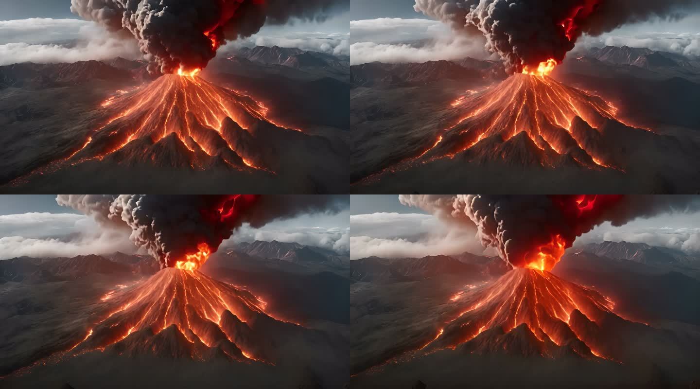 火山喷发鸟瞰视角