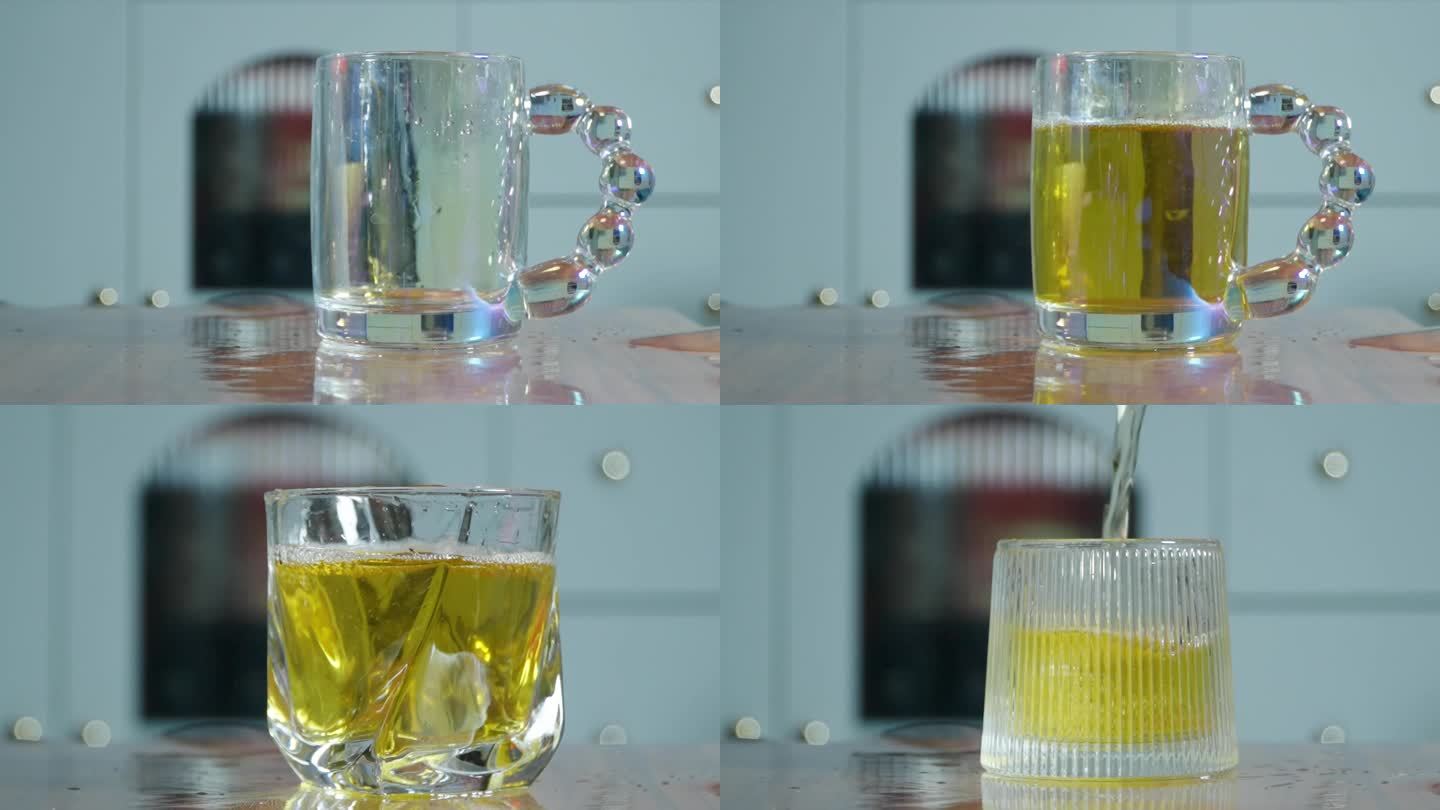 4K玻璃杯倒茶水8倍慢动作
