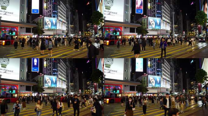 香港斑马线行人过马路红绿灯路口人行横道