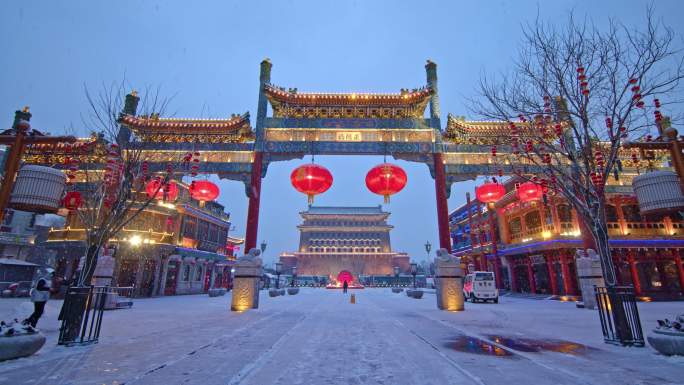 下雪中的北京正阳门前门