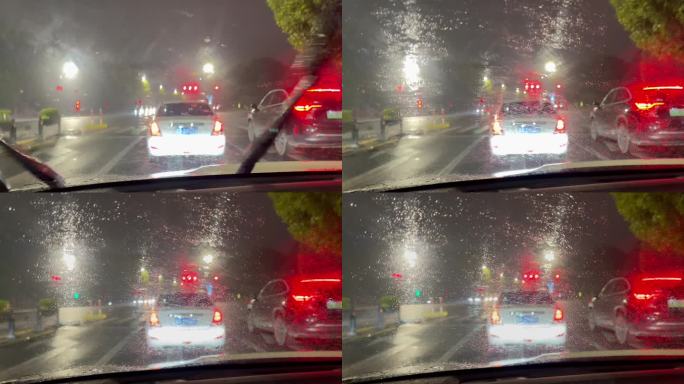 雨夜车窗雨刷道路行车