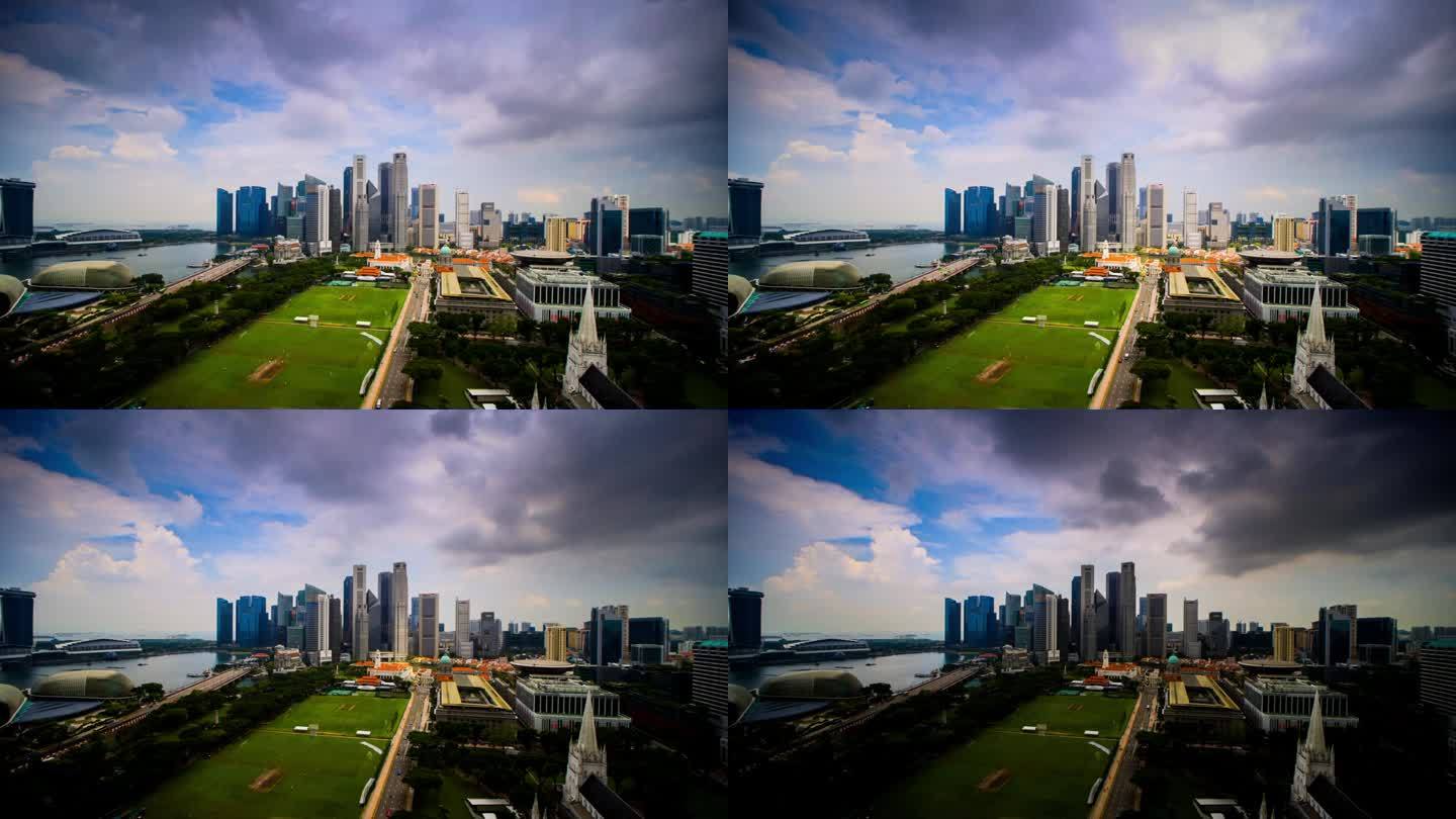 新加坡的天际线城市延时车流