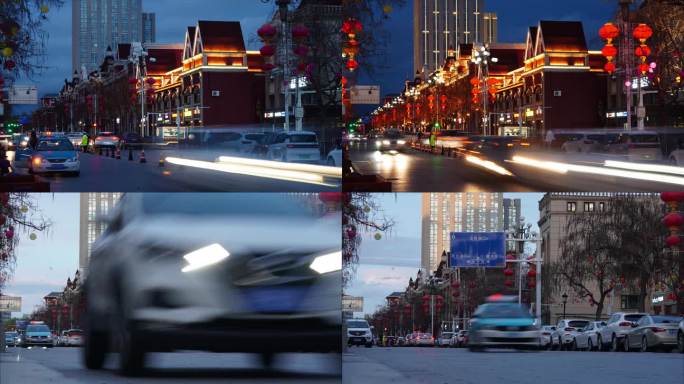 霍尔果斯流光车水马龙夜景