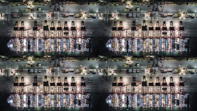 集装箱船工业港夜间航拍图