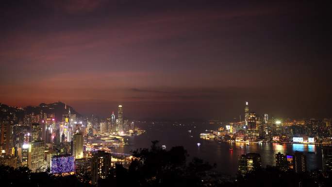 太平山顶看香港夜景晚上城市建筑夜晚风光